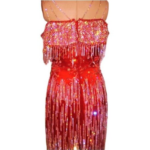 Couture Luxury Designer Wedding Evening Swarovski Crystals Runway Cocktail Dress - Picture 5 of 15